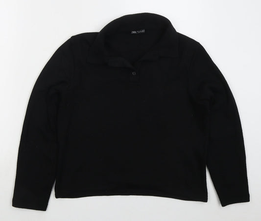 Zara Womens Black Collared Viscose Pullover Jumper Size L
