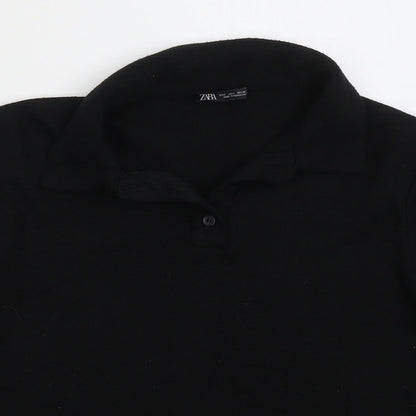 Zara Womens Black Collared Viscose Pullover Jumper Size L