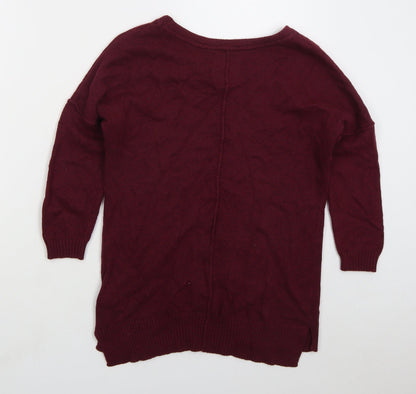 H&M Womens Red Round Neck Cotton Pullover Jumper Size XS
