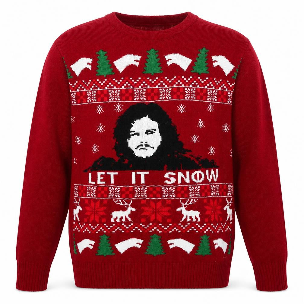 Stylo Mens Red Crew Neck Acrylic Pullover Jumper Size S - Let It Snow