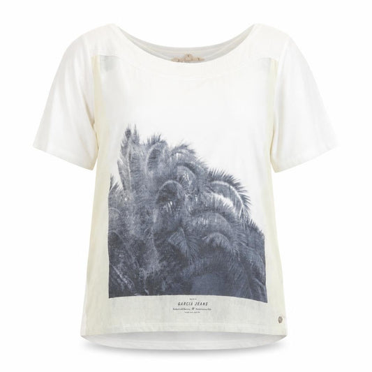 Garcia Womens Ivory Cotton Basic T-Shirt Size L Round Neck