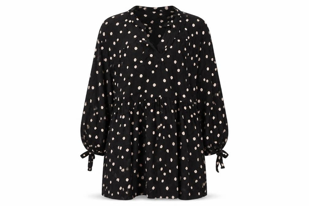 Dorothy Perkins Womens Black Polka Dot Viscose A-Line Size 10 V-Neck