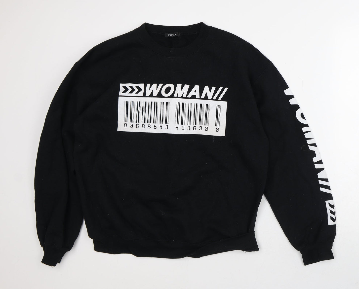Boohoo Womens Black Polyester Pullover Sweatshirt Size M - Woman Barcode