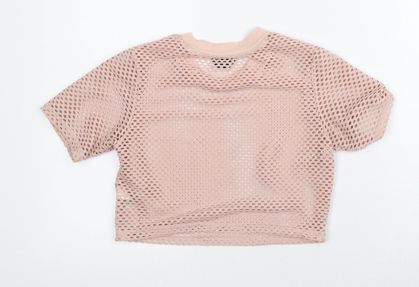 Topshop Womens Pink Polyester Cropped T-Shirt Size 8 Mock Neck