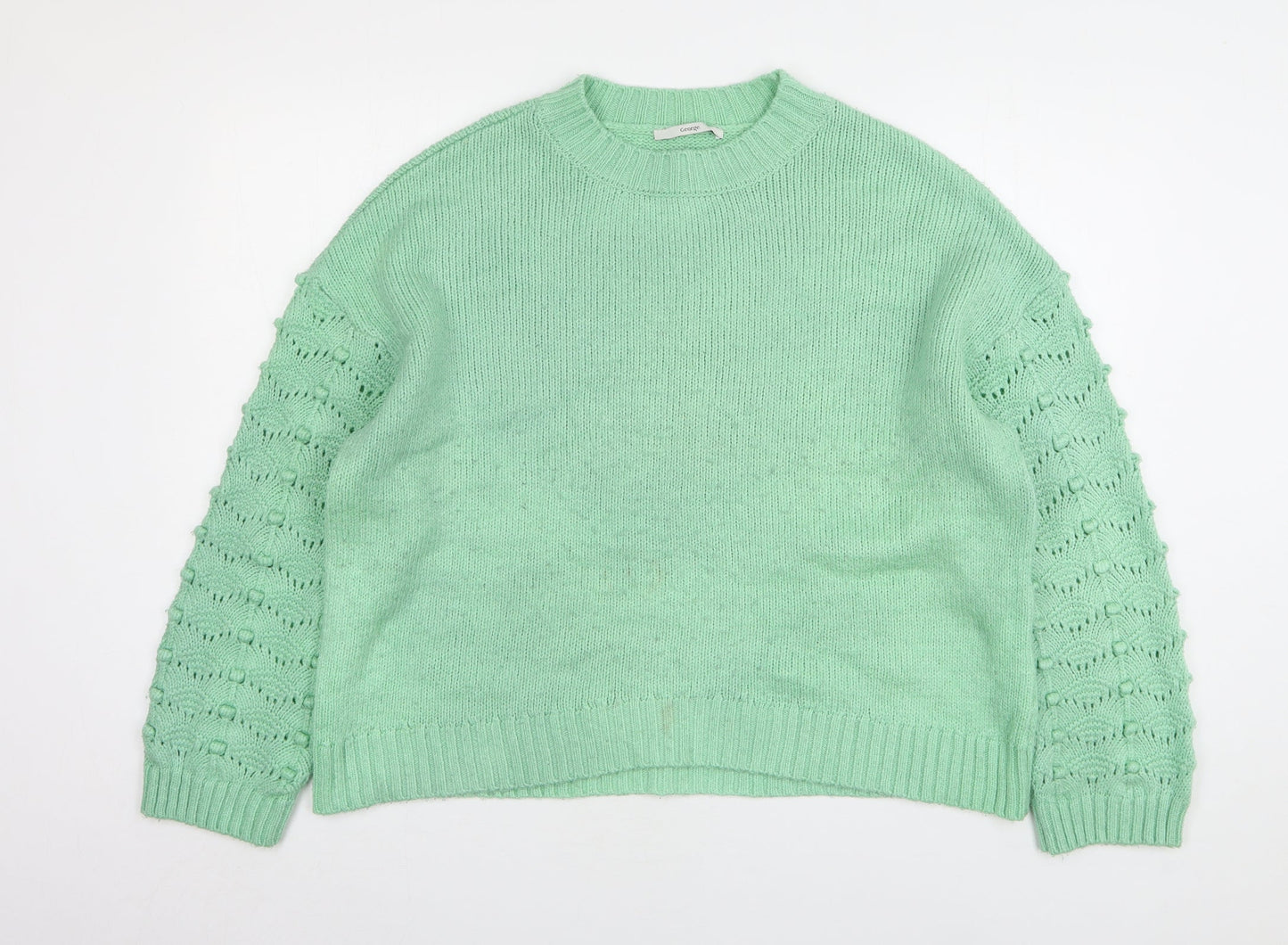 George Womens Green Round Neck Acrylic Pullover Jumper Size L