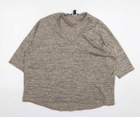 New Look Womens Beige V-Neck Polyester Pullover Jumper Size L