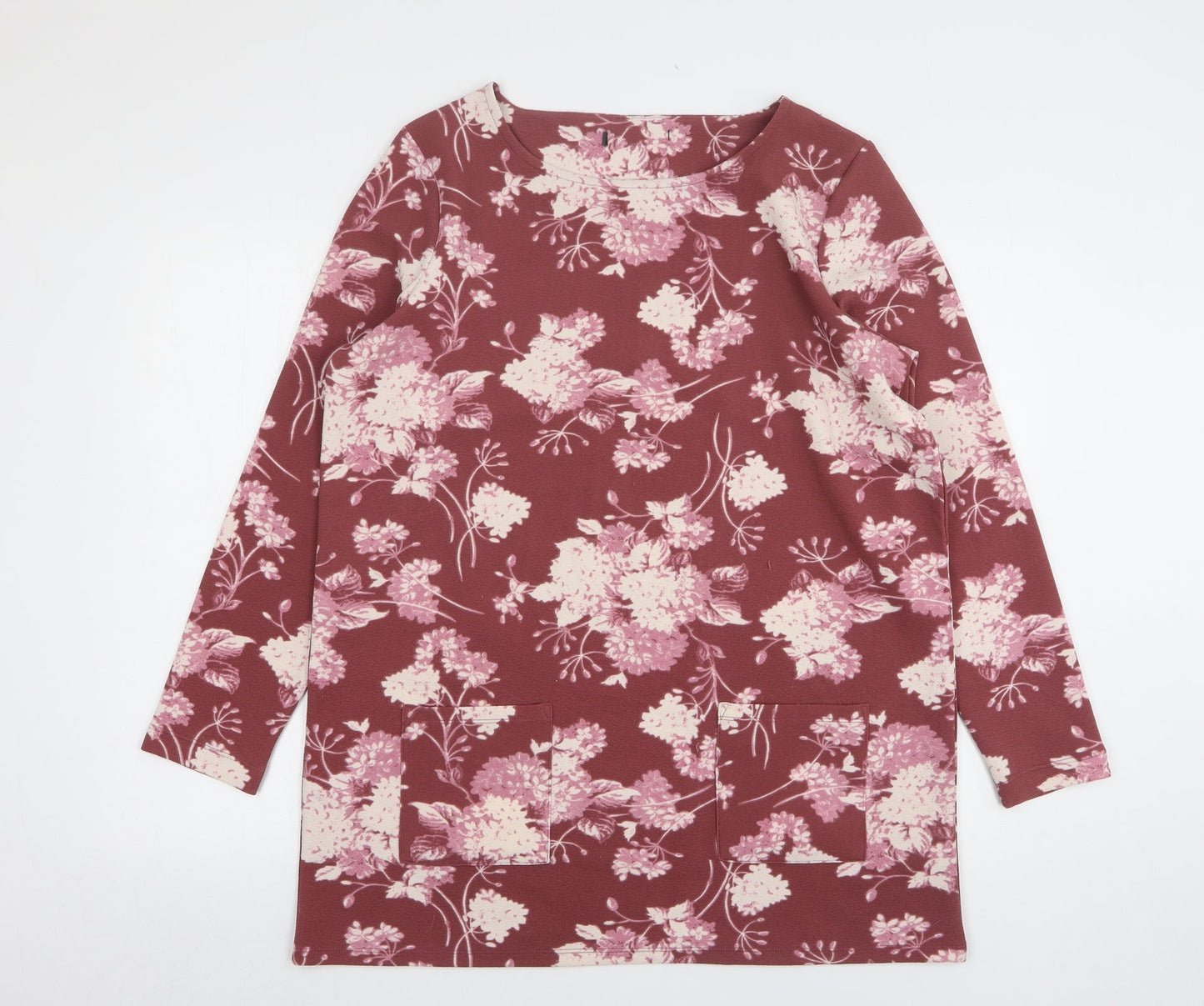 Preworn Womens Pink Floral Polyester Basic Blouse Size 14 Round Neck