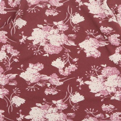 Preworn Womens Pink Floral Polyester Basic Blouse Size 14 Round Neck