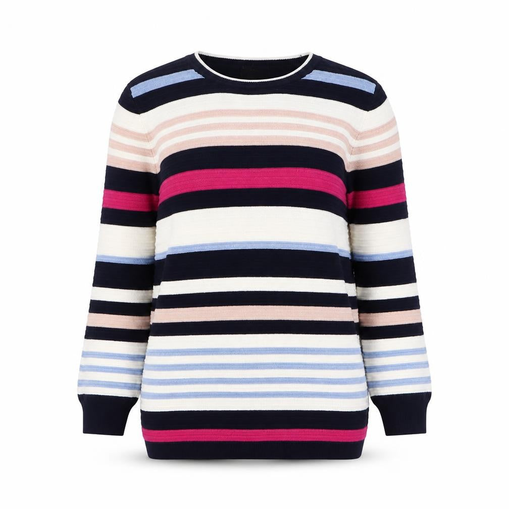 F&F Womens Multicoloured Round Neck Striped Cotton Pullover Jumper Size 6
