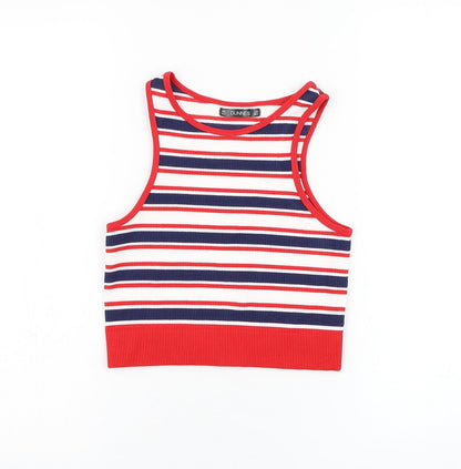 Dunnes Womens White Striped Nylon Basic Tank Size XS Round Neck