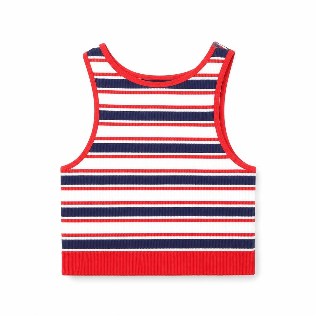Dunnes Stores Womens White Striped Nylon Basic Tank Size XS Round Neck