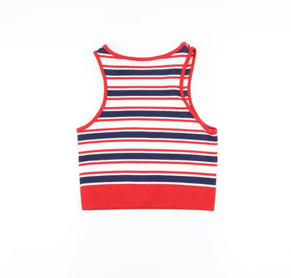 Dunnes Womens White Striped Nylon Basic Tank Size XS Round Neck