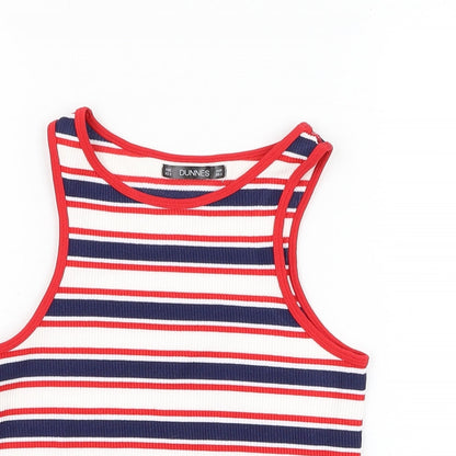 Dunnes Womens White Striped Nylon Basic Tank Size XS Round Neck