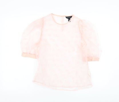 New Look Womens Pink Polyester Basic Blouse Size 8 Round Neck