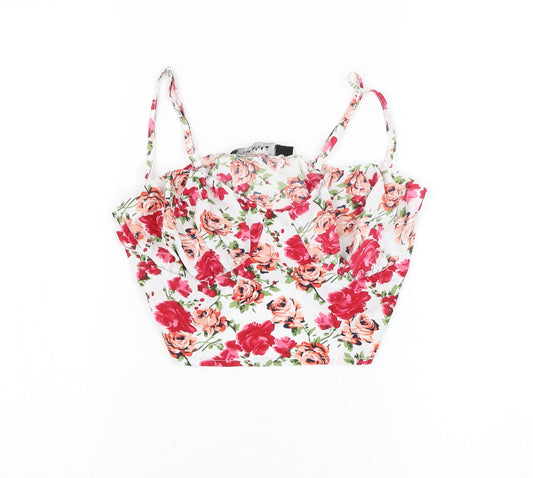 NaaNaa Womens White Floral Polyester Basic Tank Size 8 Sweetheart