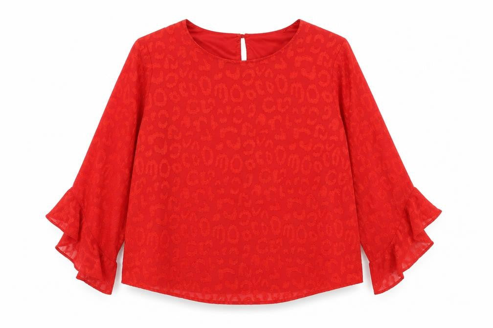 Dunnes Stores Womens Red Polyester Basic Blouse Size M Round Neck