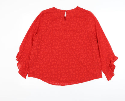 Dunnes Womens Red Polyester Basic Blouse Size M Round Neck