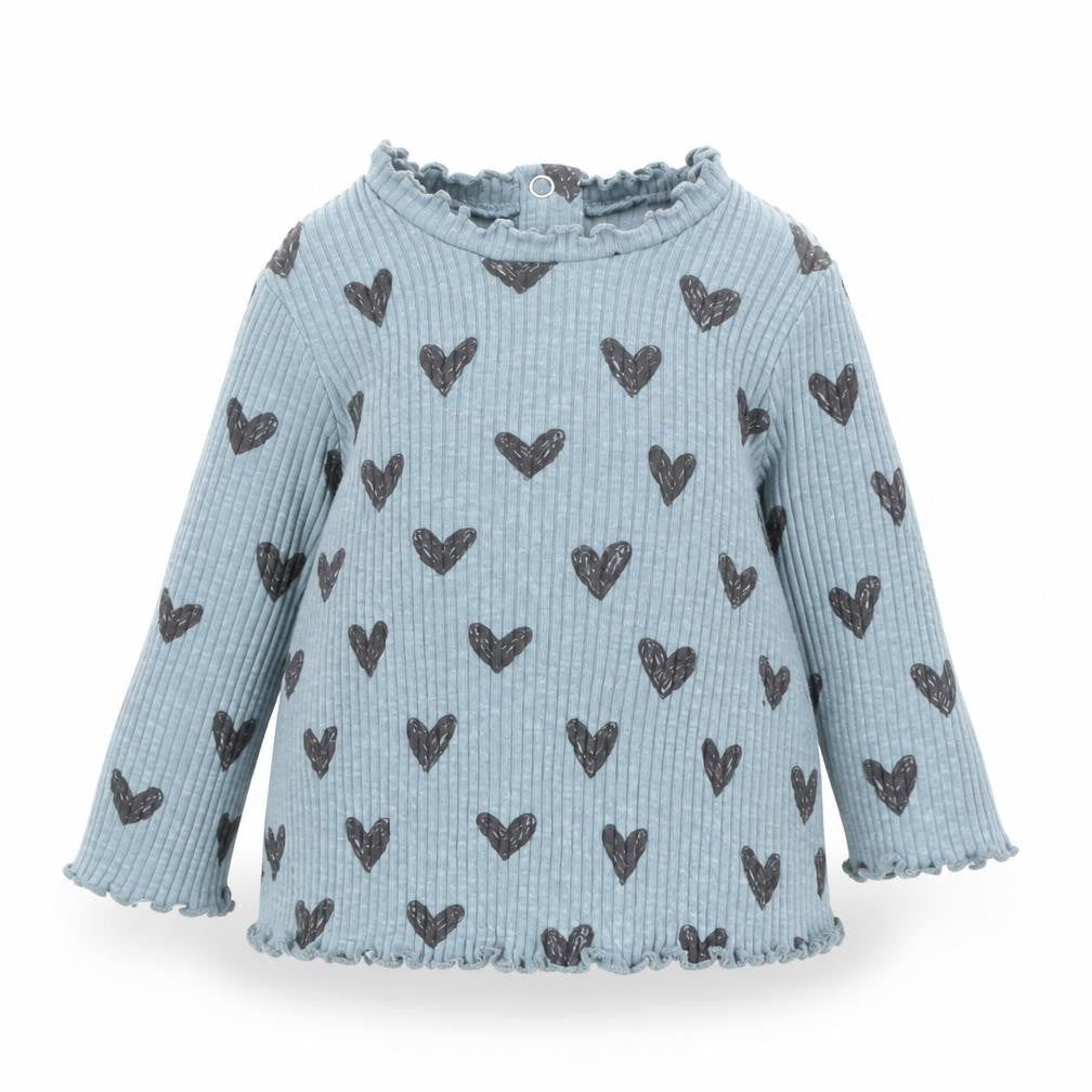 George Girls Blue Cotton Basic T-Shirt Size 3-6 Months Round Neck Pullover - Heart