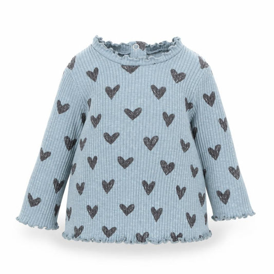 George Girls Blue Cotton Basic T-Shirt Size 3-6 Months Round Neck Pullover - Heart