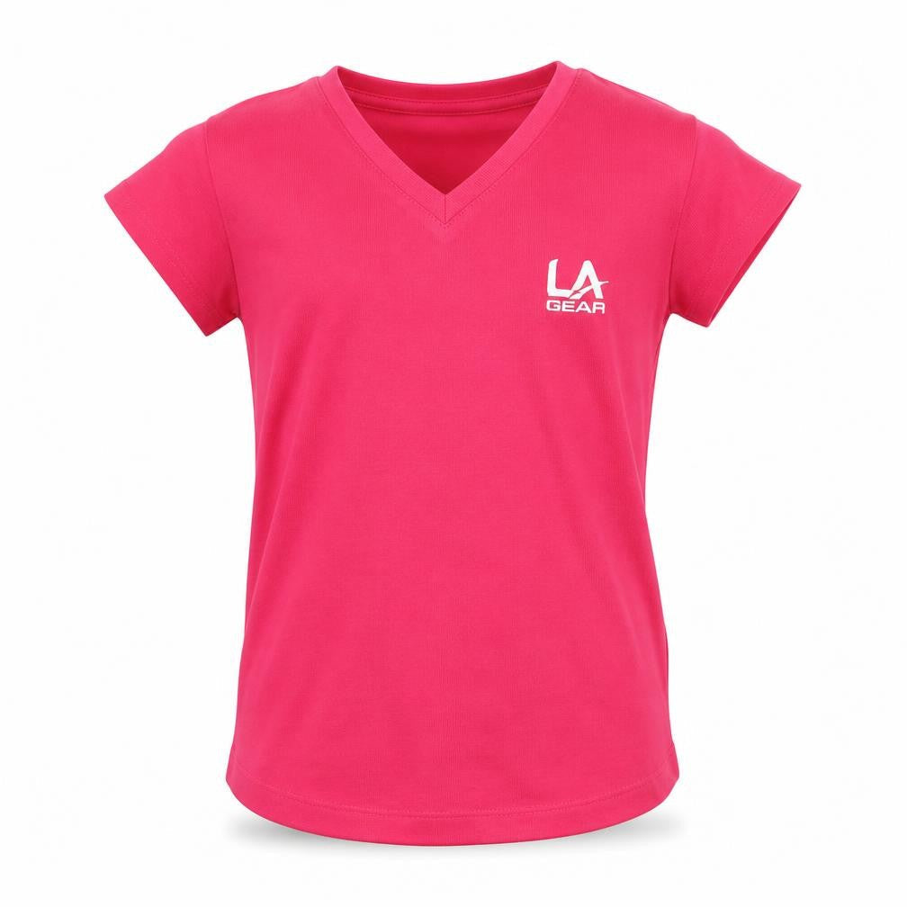 LA Gear Girls Pink Polyester Basic T-Shirt Size 7-8 Years V-Neck Pullover