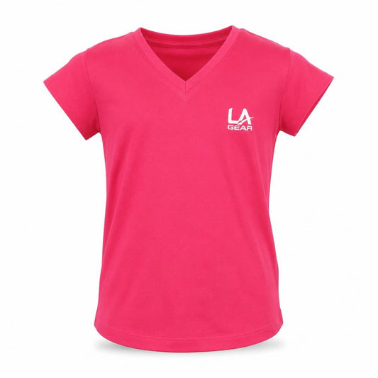 LA Gear Girls Pink Polyester Basic T-Shirt Size 7-8 Years V-Neck Pullover