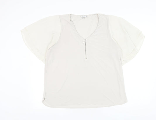 NEXT Womens Grey Polyester Basic Blouse Size 16 V-Neck