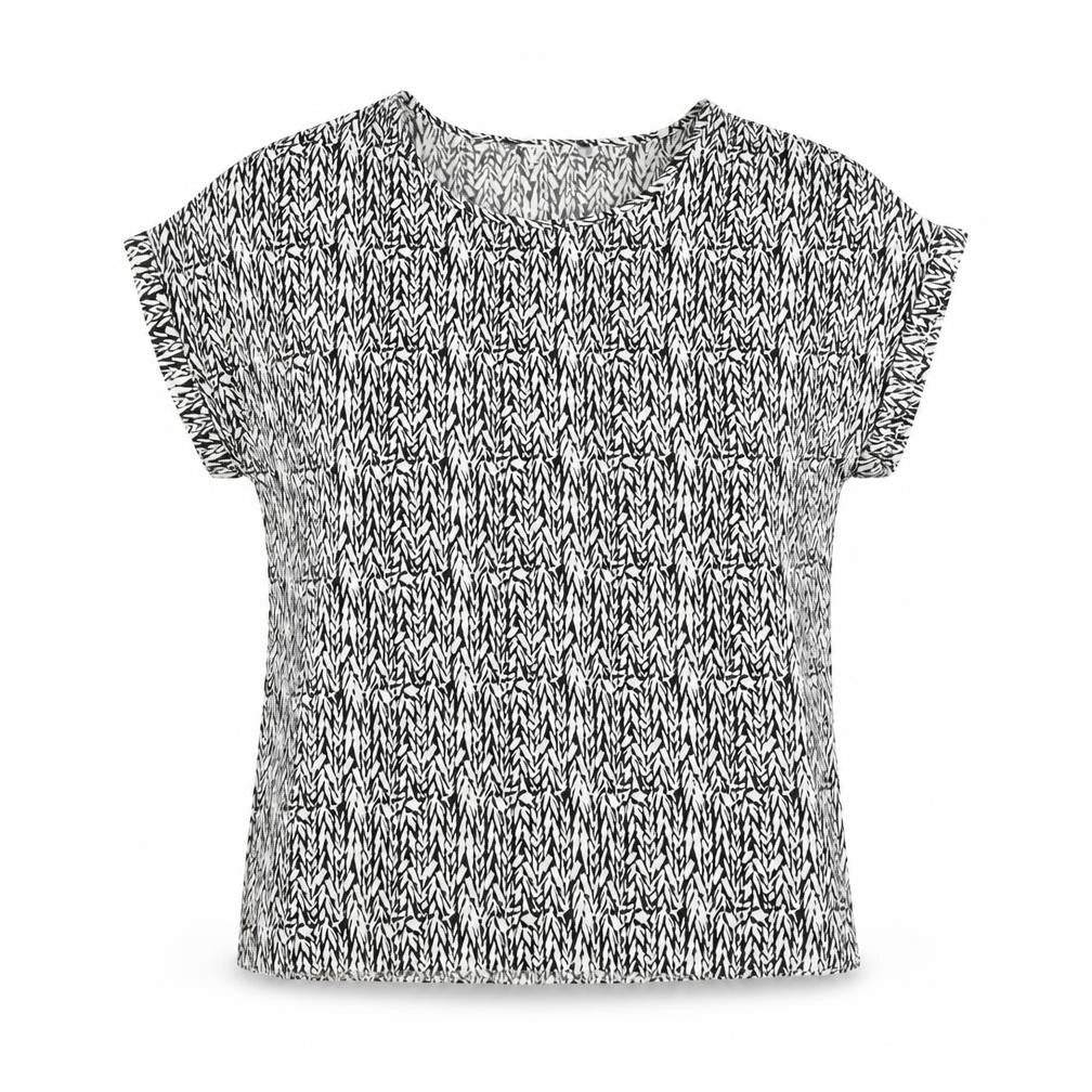 Preworn Womens White Geometric Polyester Basic Blouse Size M Round Neck