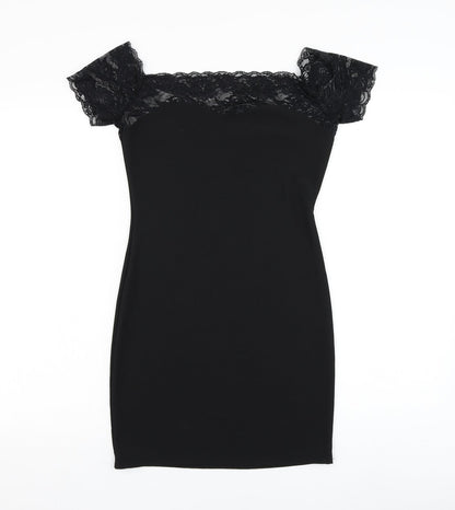 Womens Black Polyester Pencil Dress Size S Square Neck Pullover