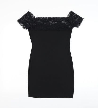 Womens Black Polyester Pencil Dress Size S Square Neck Pullover