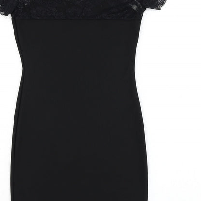 Womens Black Polyester Pencil Dress Size S Square Neck Pullover