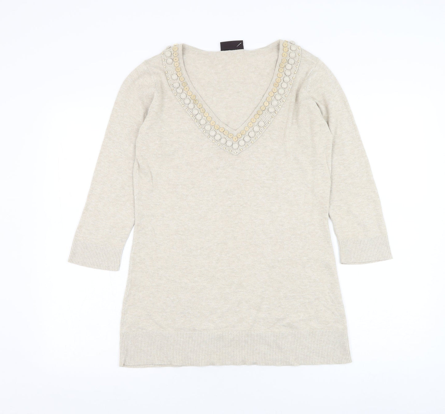 Principles Womens Beige V-Neck Acrylic Pullover Jumper Size 12