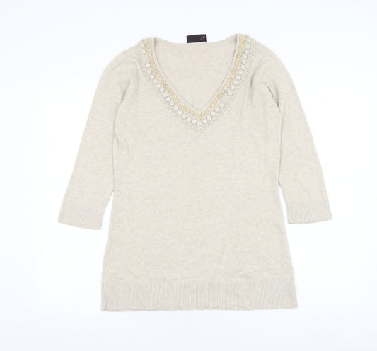 Principles Womens Beige V-Neck Acrylic Pullover Jumper Size 12