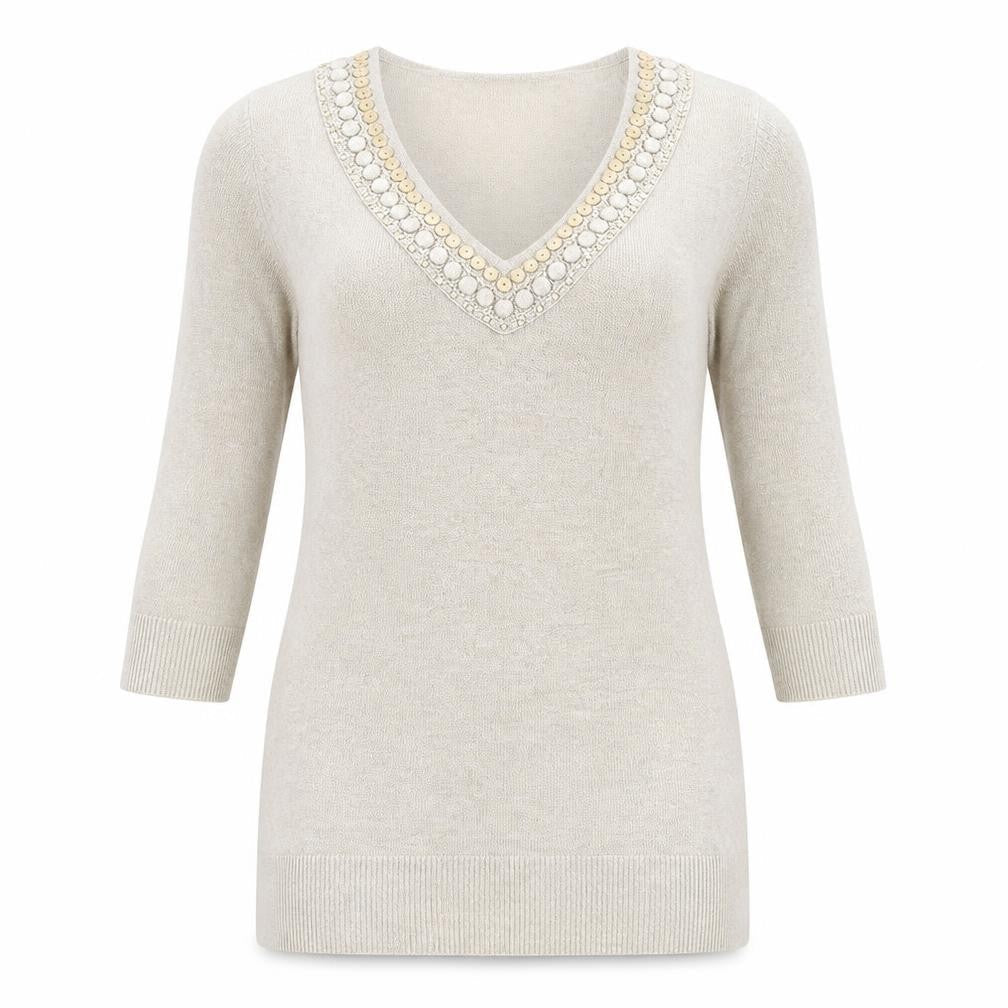 Principles Womens Beige V-Neck Acrylic Pullover Jumper Size 12