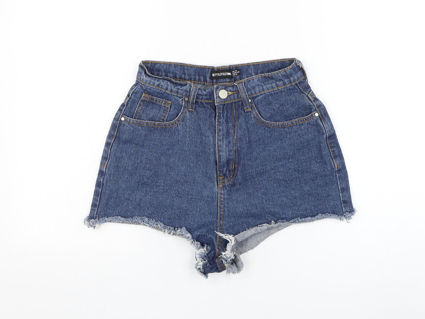 PRETTYLITTLETHING Womens Blue Cotton Hot Pants Shorts Size 6 Regular Zip