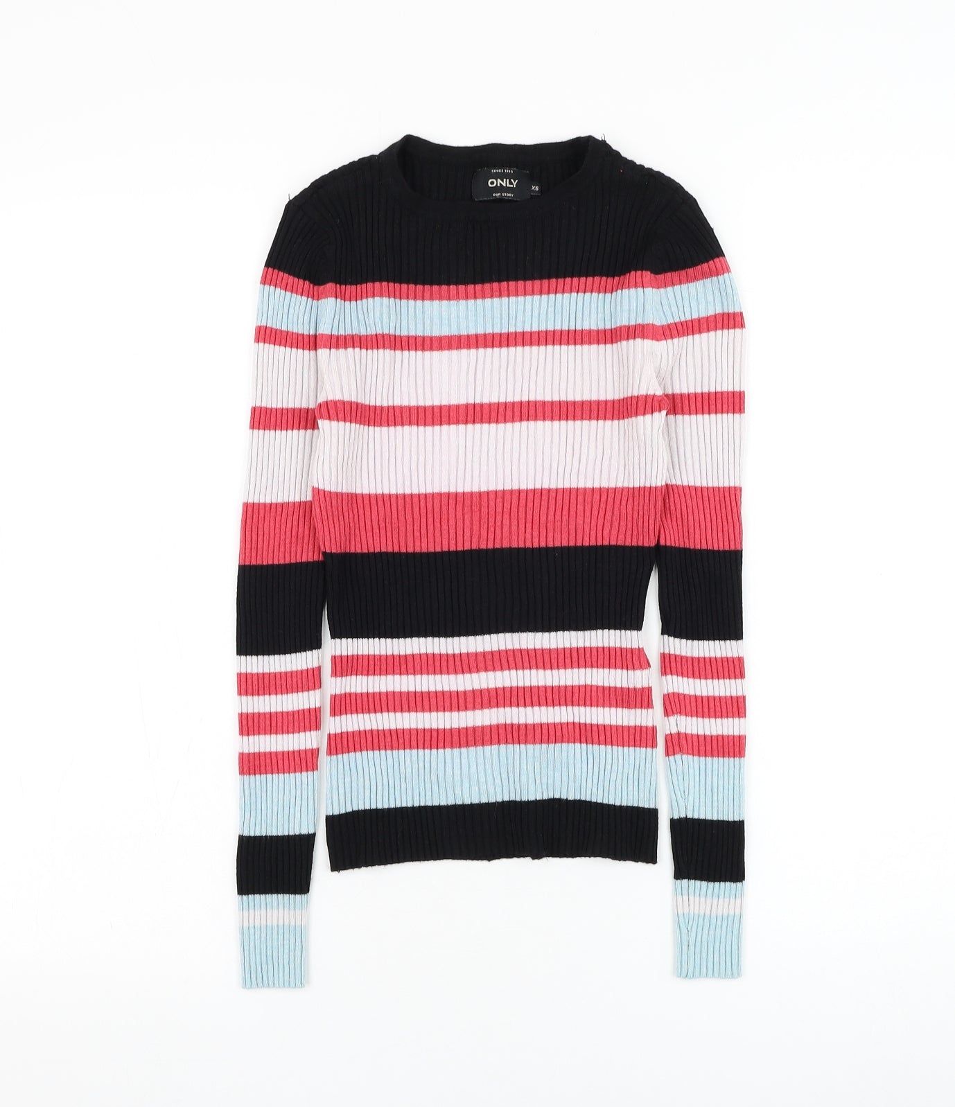 Only Womens Black Round Neck Striped Viscose Pullover Jumper Size XS