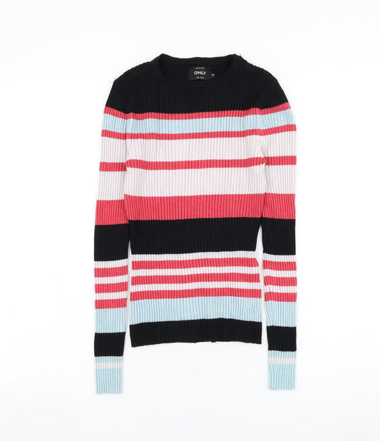Only Womens Black Round Neck Striped Viscose Pullover Jumper Size XS