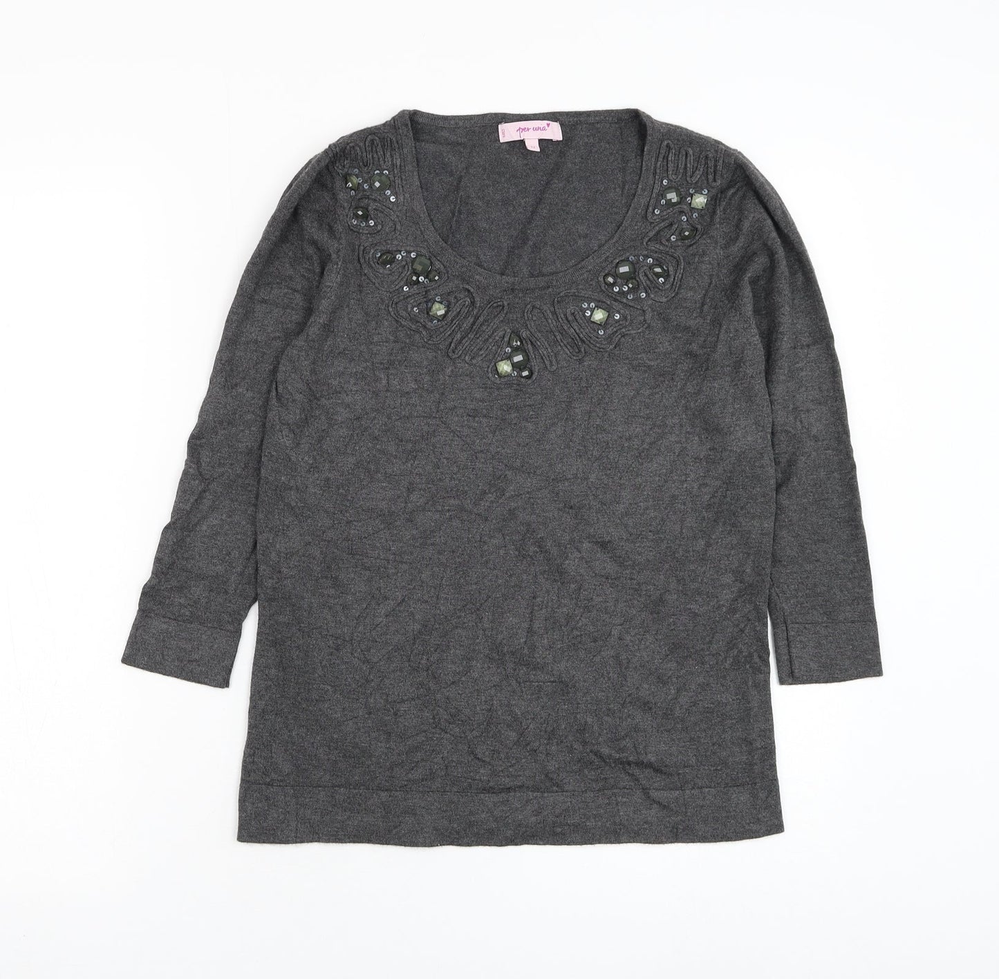 Marks and Spencer Womens Grey Round Neck Viscose Pullover Jumper Size 12