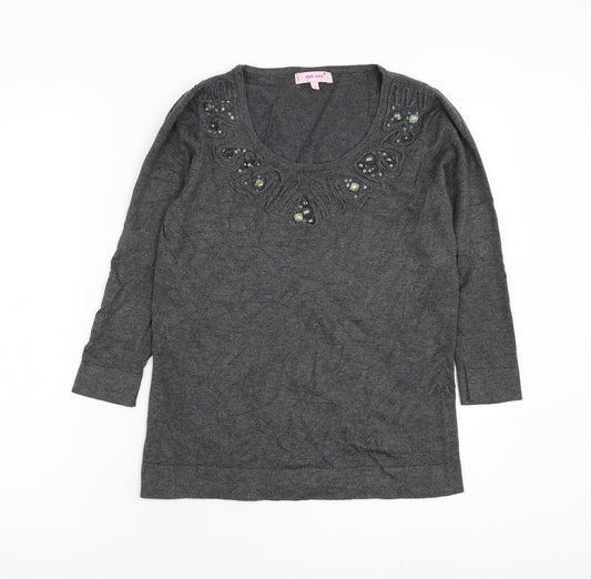 Marks and Spencer Womens Grey Round Neck Viscose Pullover Jumper Size 12