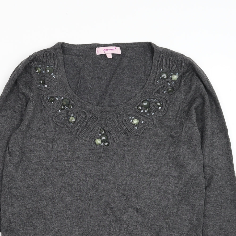 Marks and Spencer Womens Grey Round Neck Viscose Pullover Jumper Size 12