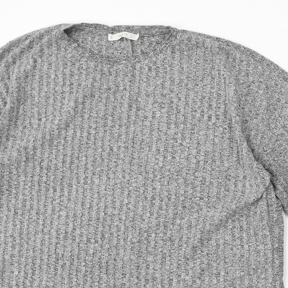Mango Womens Grey Round Neck Polyester Pullover Jumper Size M