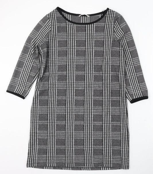 TU Womens Black Round Neck Plaid Polyester Pullover Jumper Size 12