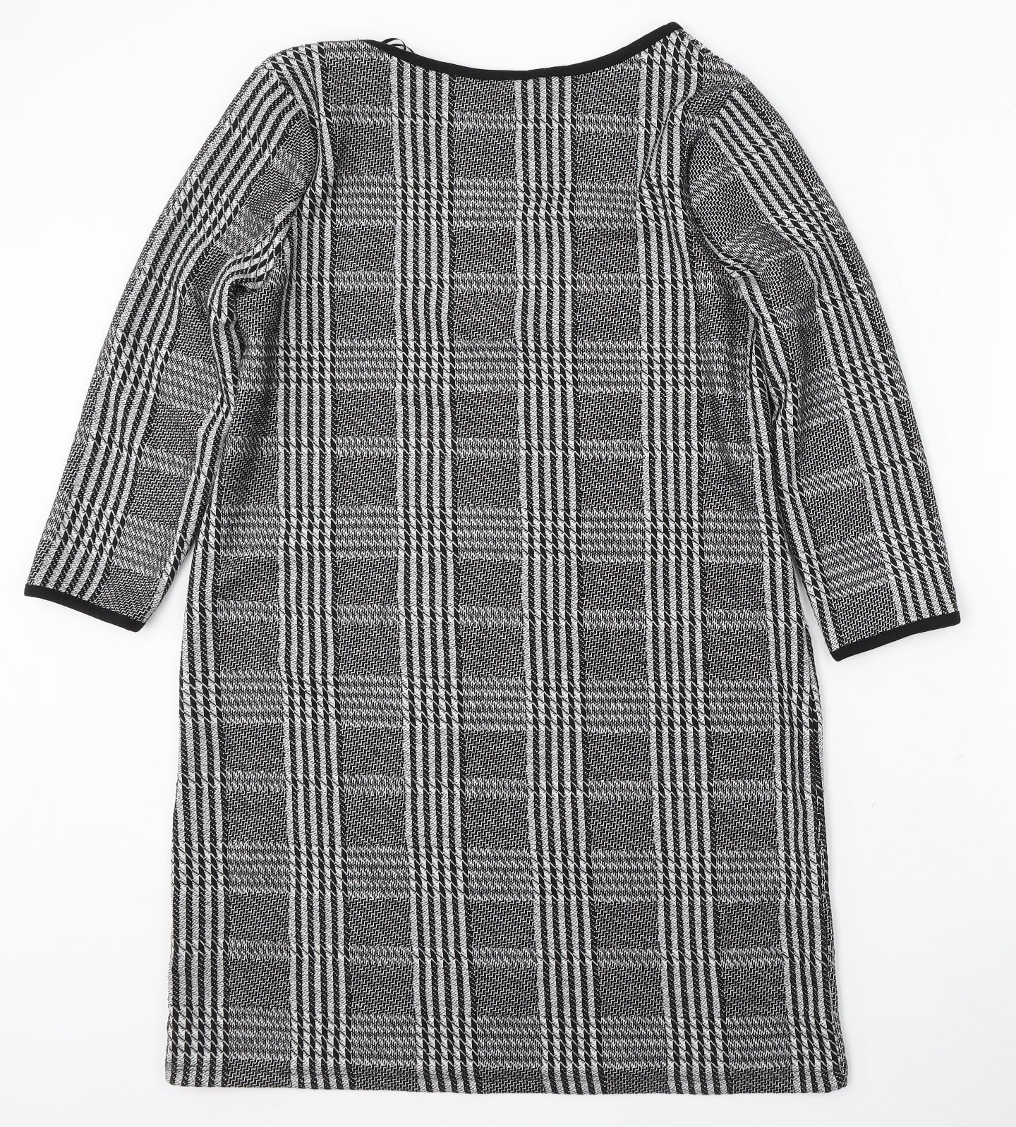 TU Womens Black Round Neck Plaid Polyester Pullover Jumper Size 12