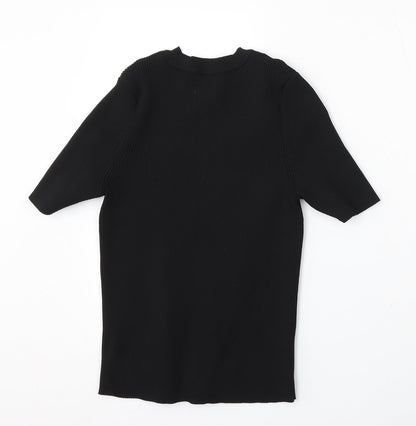 Preworn Womens Black Round Neck Polyester Pullover Jumper Size S