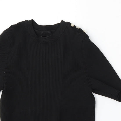 Preworn Womens Black Round Neck Polyester Pullover Jumper Size S