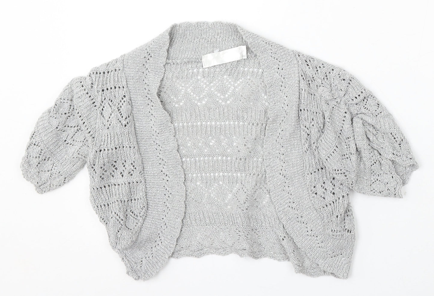 Internacionale Womens Silver V-Neck Cotton Cardigan Jumper Size 12