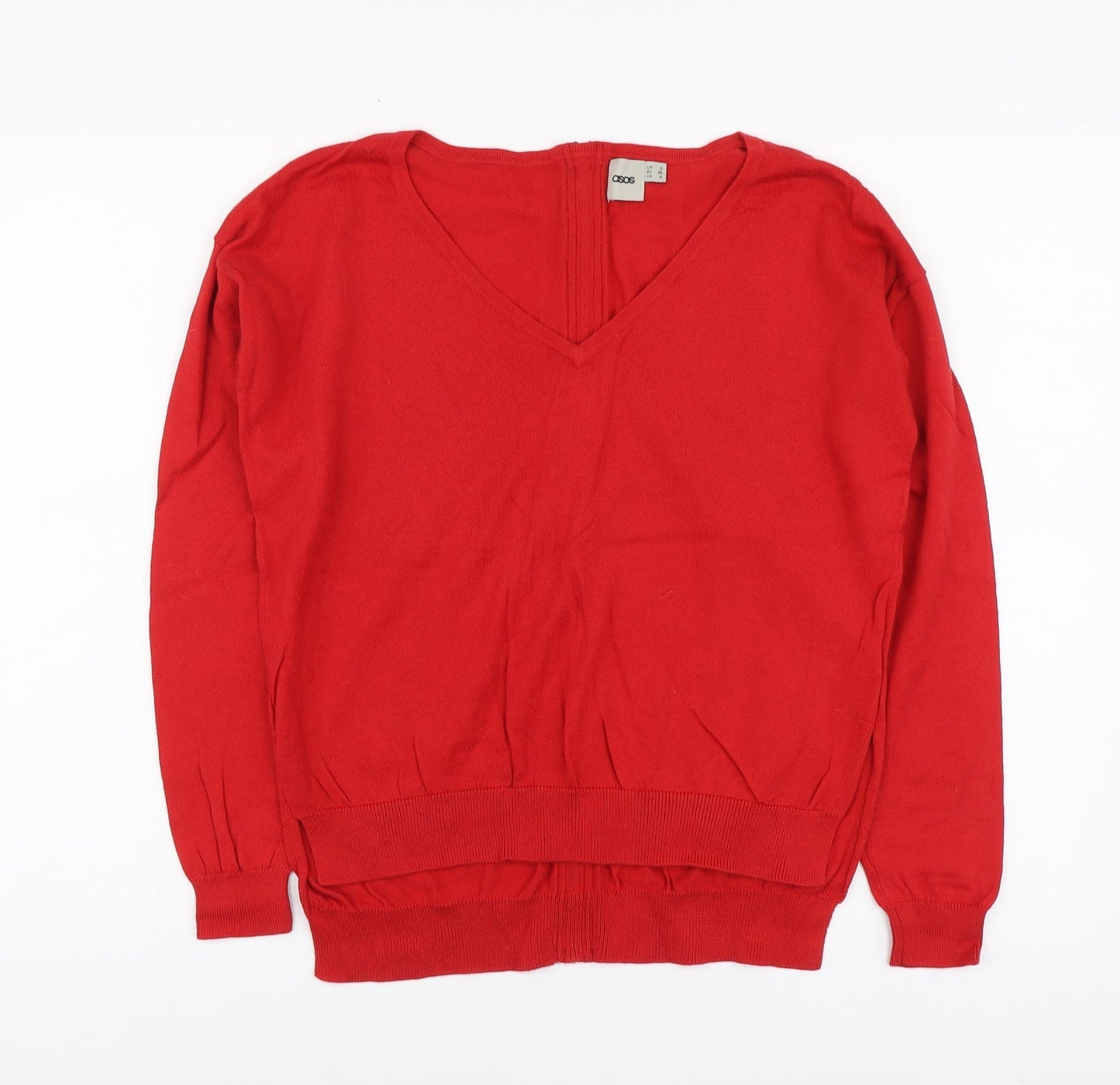 ASOS Womens Red V-Neck Cotton Pullover Jumper Size 8