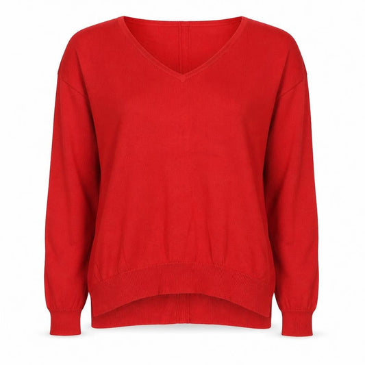 ASOS Womens Red V-Neck Cotton Pullover Jumper Size 8