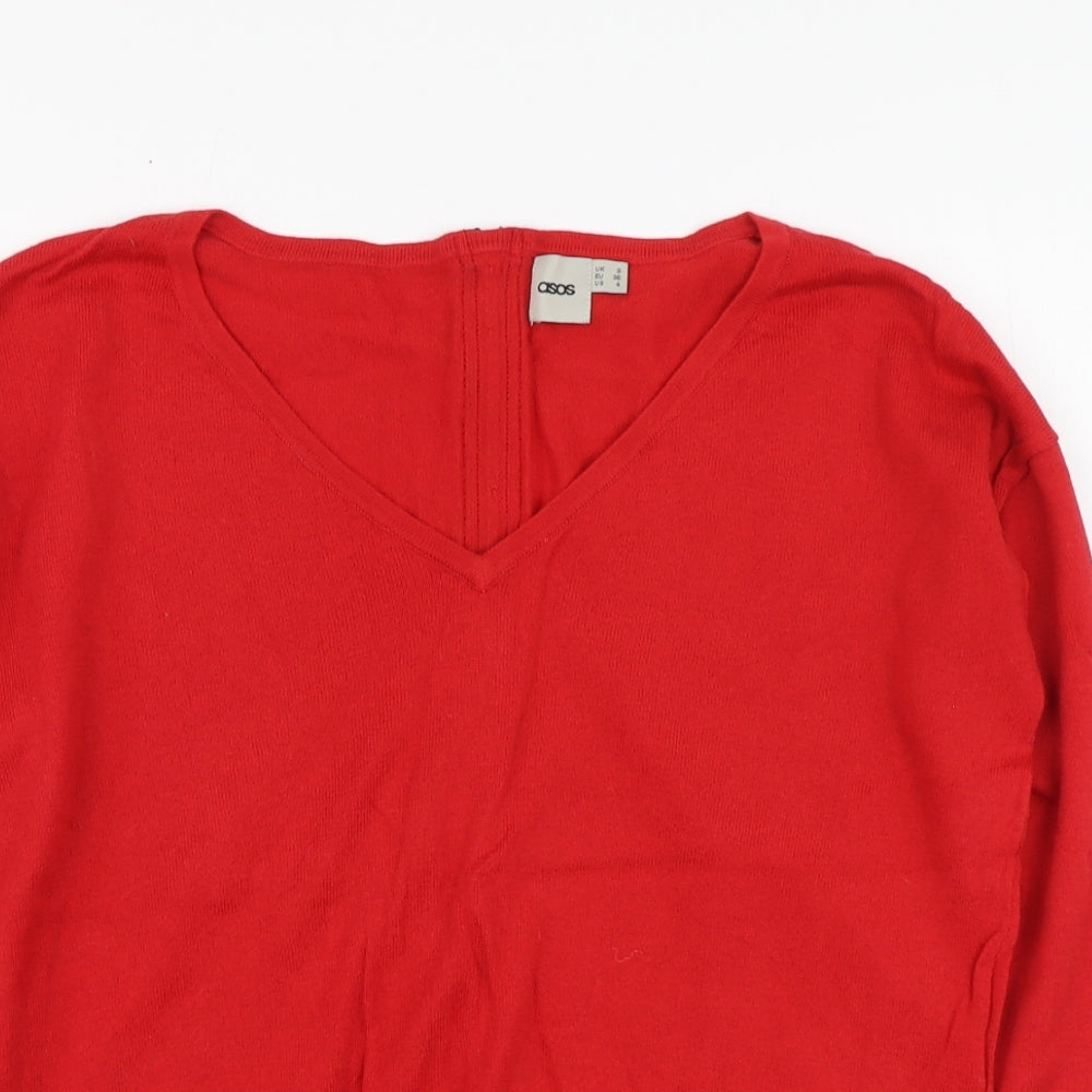 ASOS Womens Red V-Neck Cotton Pullover Jumper Size 8