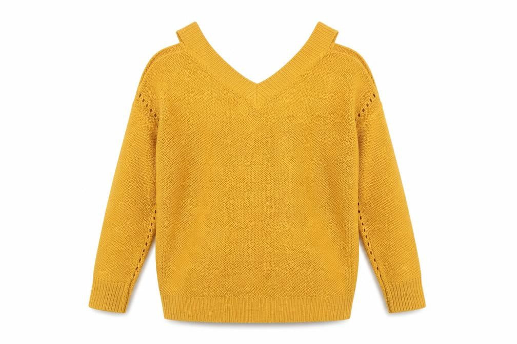 F&F Womens Yellow V-Neck Acrylic Pullover Jumper Size 8