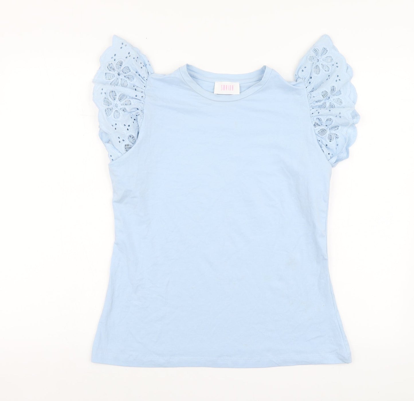 Savida Womens Blue Cotton Basic T-Shirt Size M Round Neck